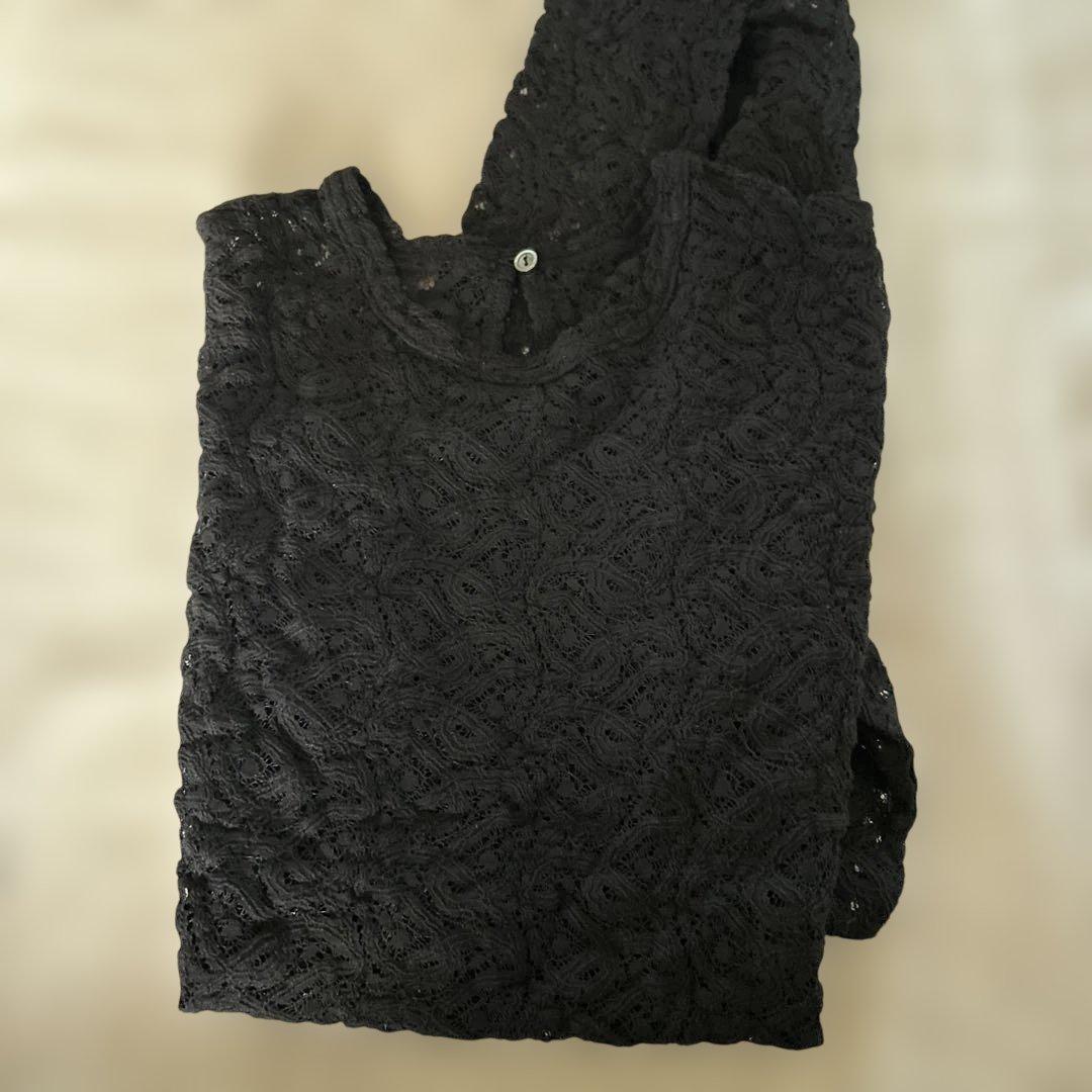 ペイズリーストレッチレースプルオーバー　ブラック