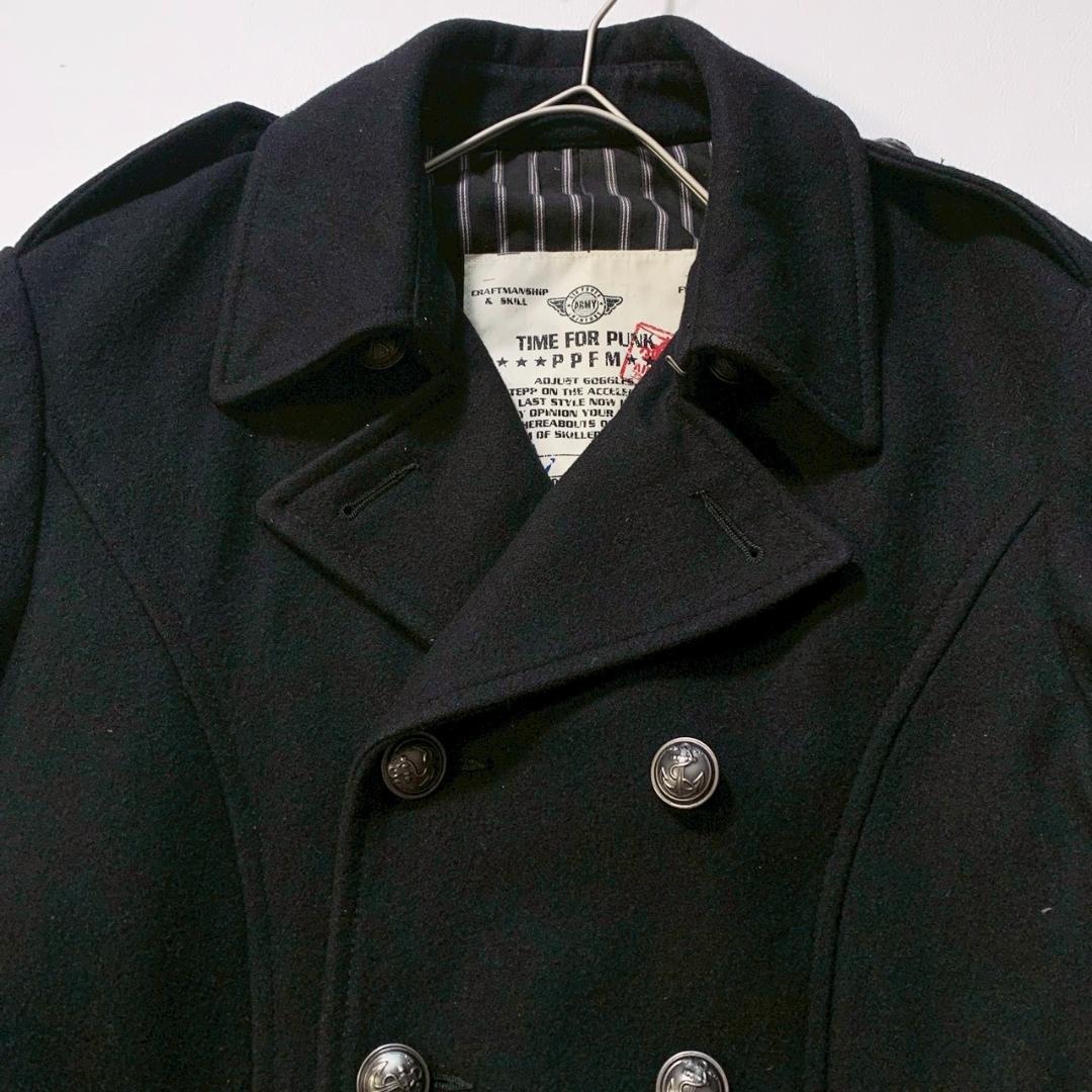 カ*ん様 【y2k】PPFM ウールピーコート M 黒 ショート丈 銀ボタン パ
