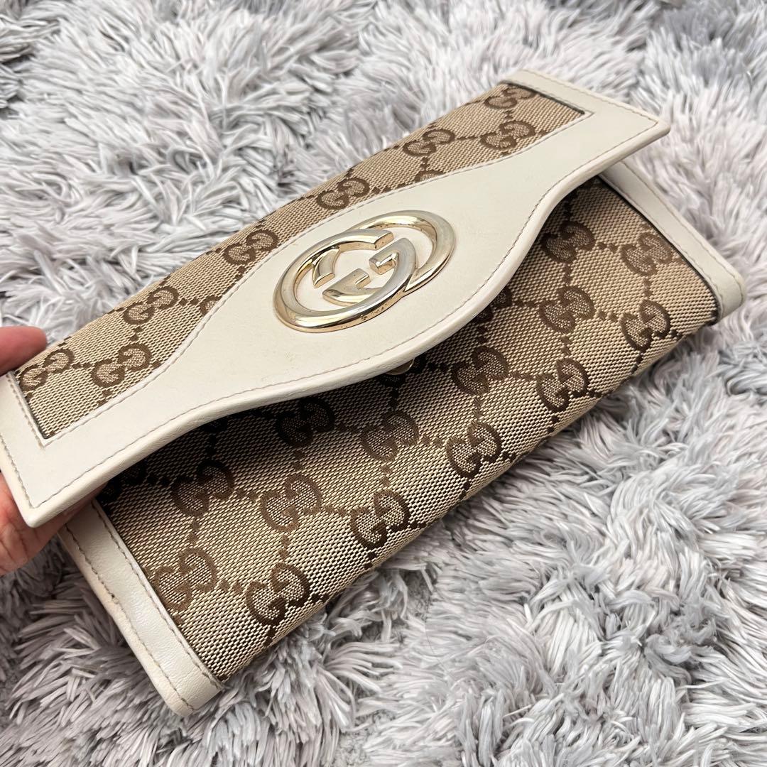 美品✨GUCCI インターロッキング　長財布　GGキャンバス ホワイト