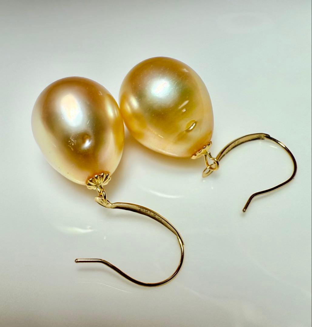 A6816 南洋真珠　天然　本真珠　ピアス 18k　海水 真珠　ゴールドパール