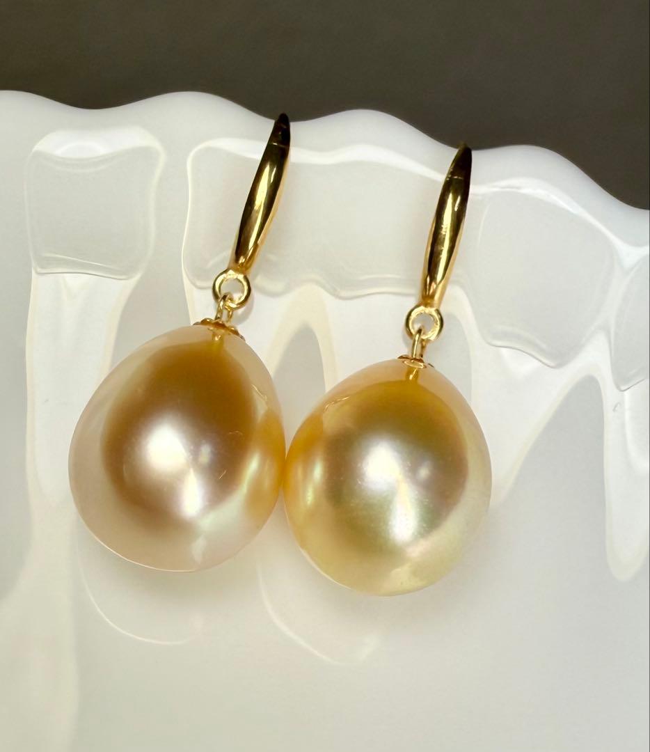 A6816 南洋真珠　天然　本真珠　ピアス 18k　海水 真珠　ゴールドパール
