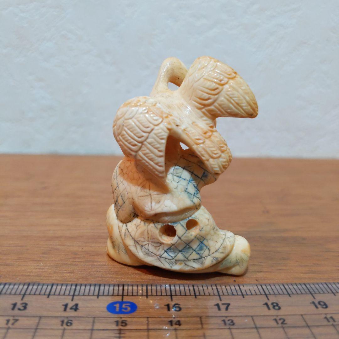 時代提げ物 人物根付 天然素材 在銘【鵜匠と鵜①】高さ約4.8cm 重さ約22ｇ