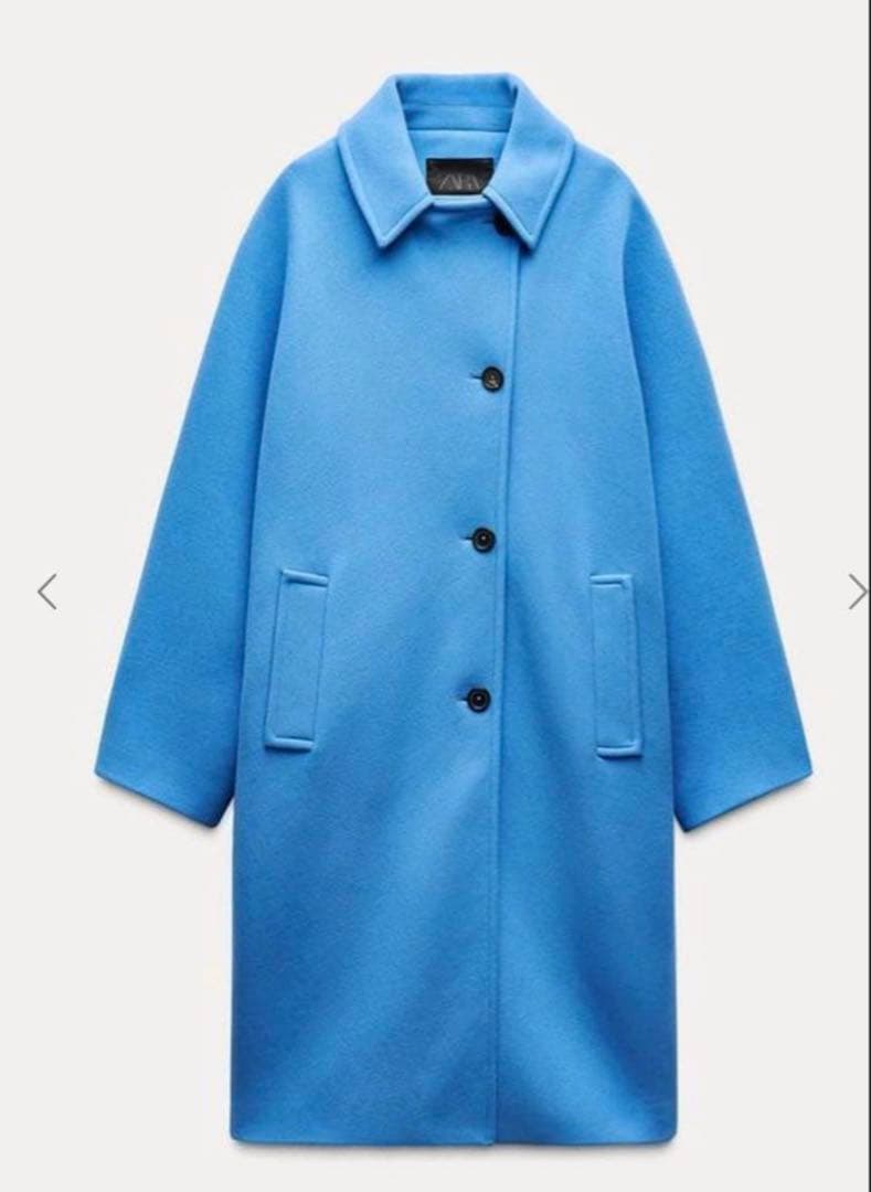 ZARAオーバーサイズウール混紡マンテコブルー水色チェスターステンカラーコート