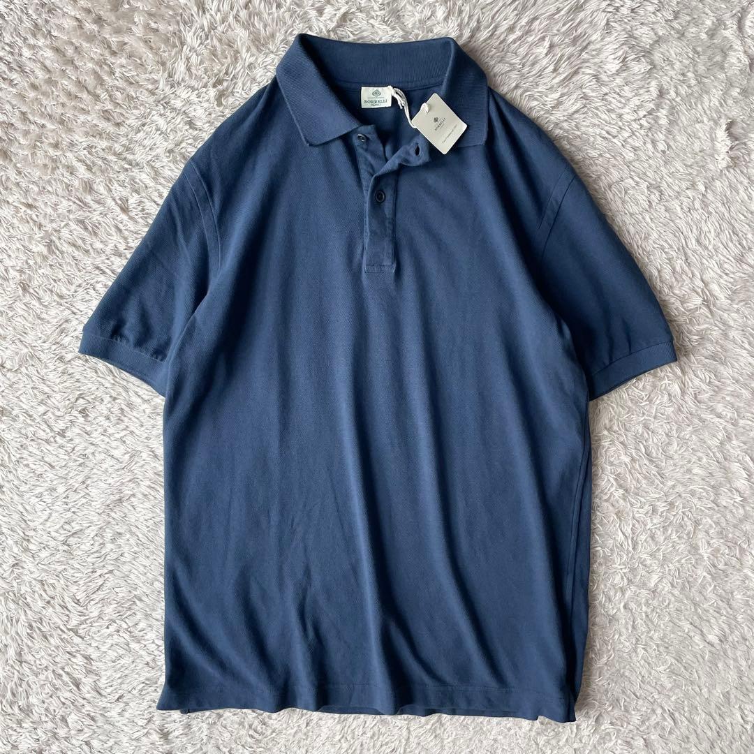 新品タグ付 LUIGI BORRELLI ポロシャツ 50 ブルー