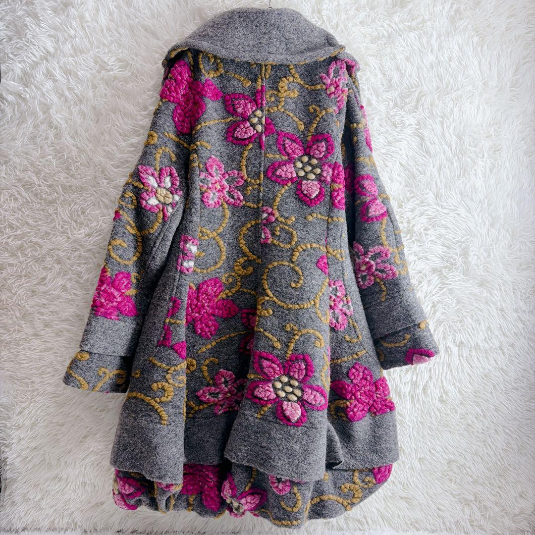 SUPEPOSER ITALY 立体 花柄 圧縮 ウール コート バルーン