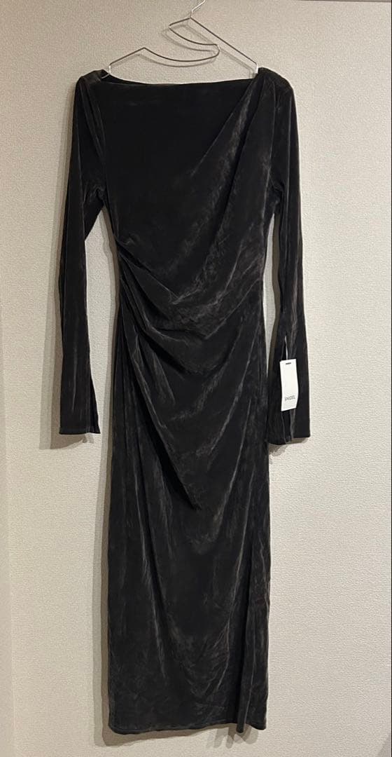 SNIDEL フロッキーベロアドレープドレス ダークグレー 1