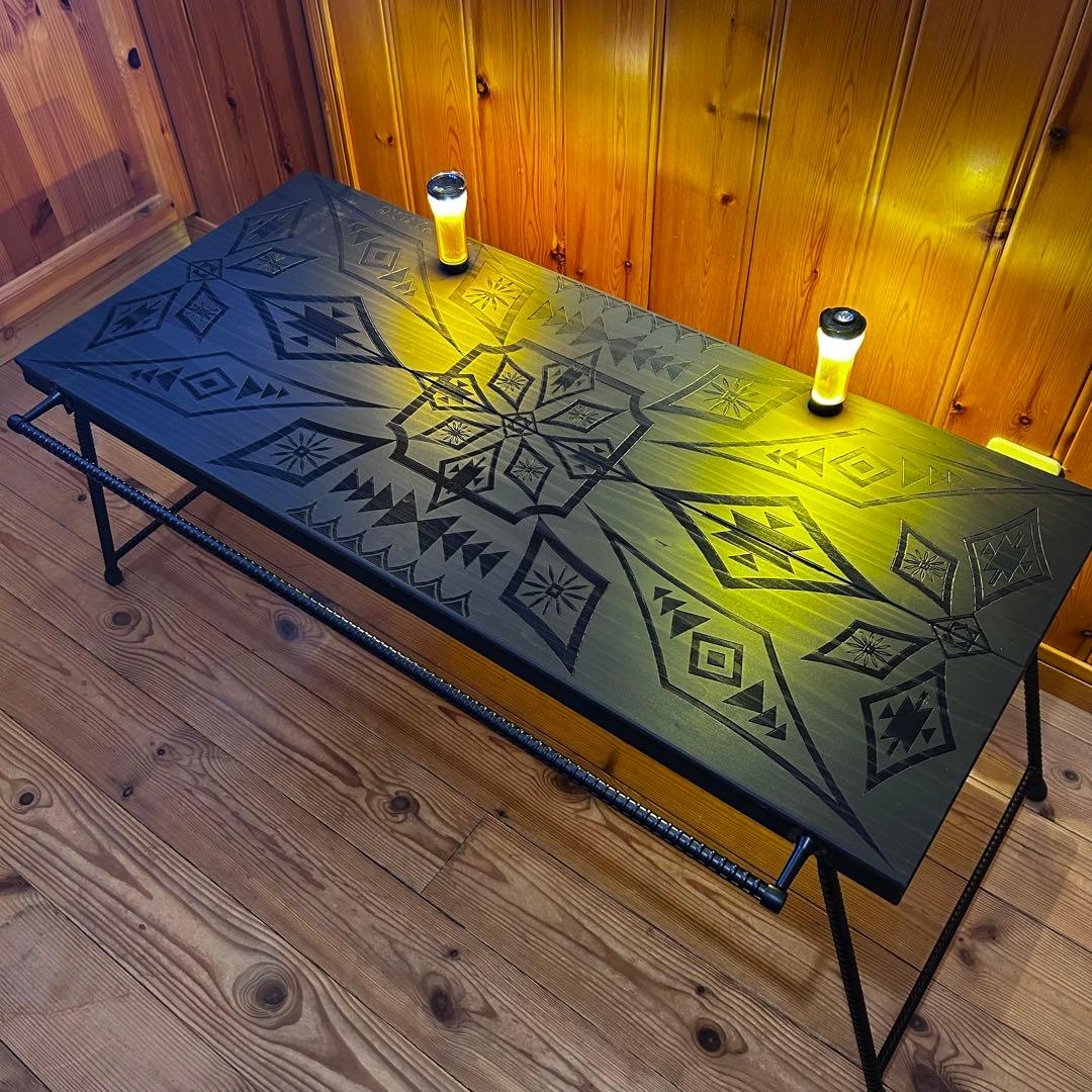 No.547 アイアンローテーブル オルテガテーブル　ネイティブ柄