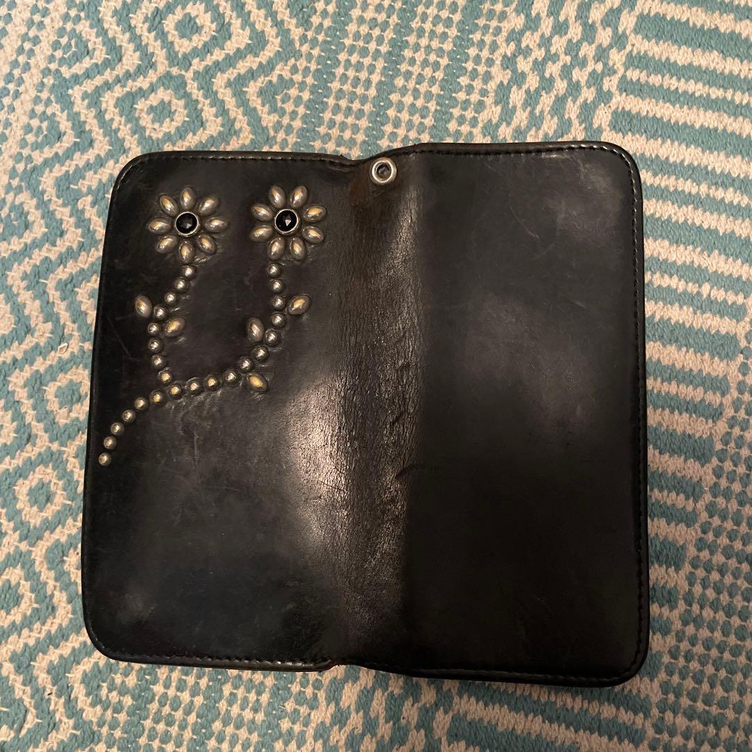 HTCブラックレザー財布 ウォレットチェーン付き