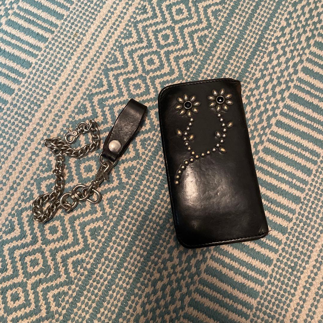 HTCブラックレザー財布 ウォレットチェーン付き