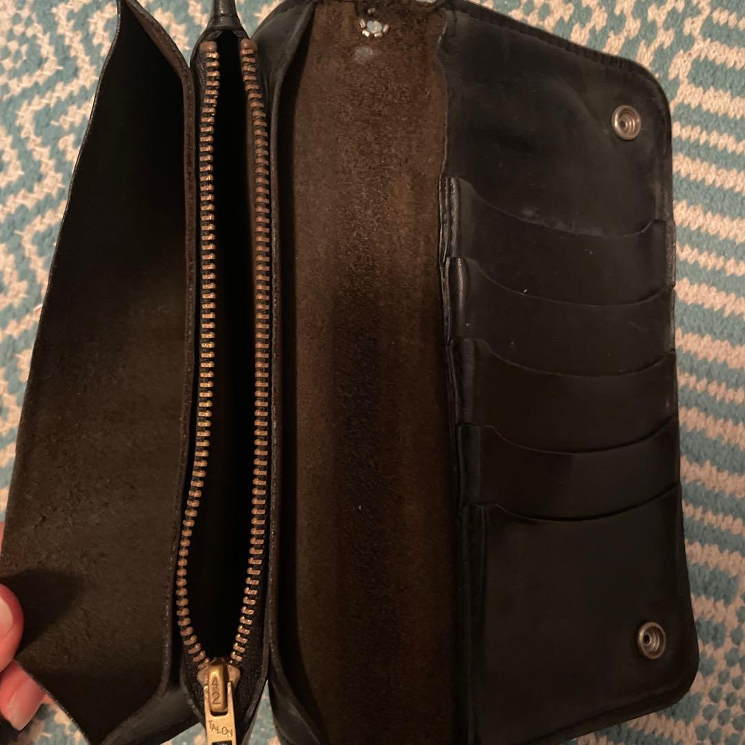 HTCブラックレザー財布 ウォレットチェーン付き