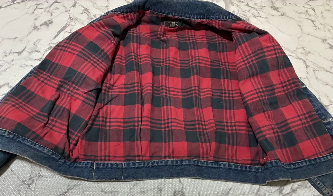 80s★RRL デニムジャケット USA製チェック柄メンズLサイズ