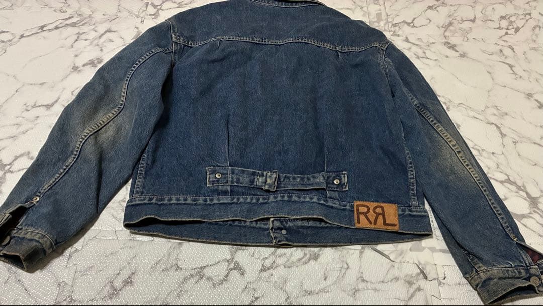 80s★RRL デニムジャケット USA製チェック柄メンズLサイズ