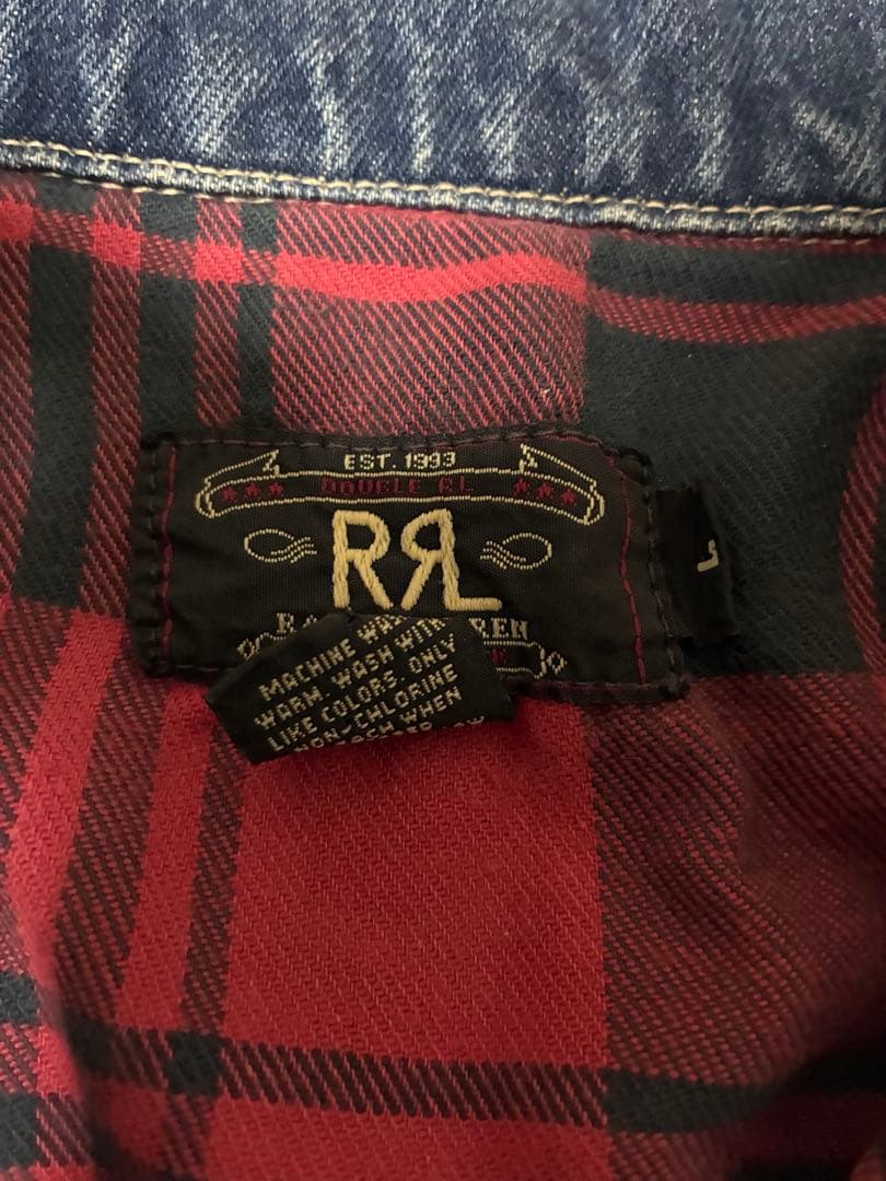 80s★RRL デニムジャケット USA製チェック柄メンズLサイズ
