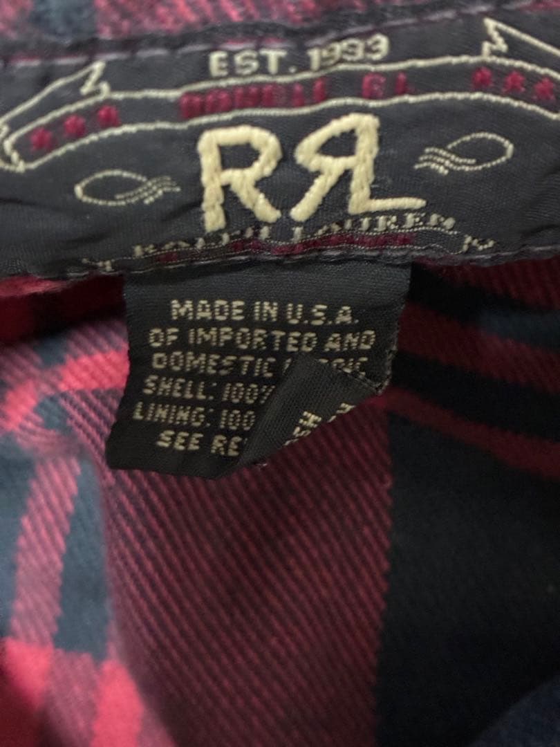 80s★RRL デニムジャケット USA製チェック柄メンズLサイズ