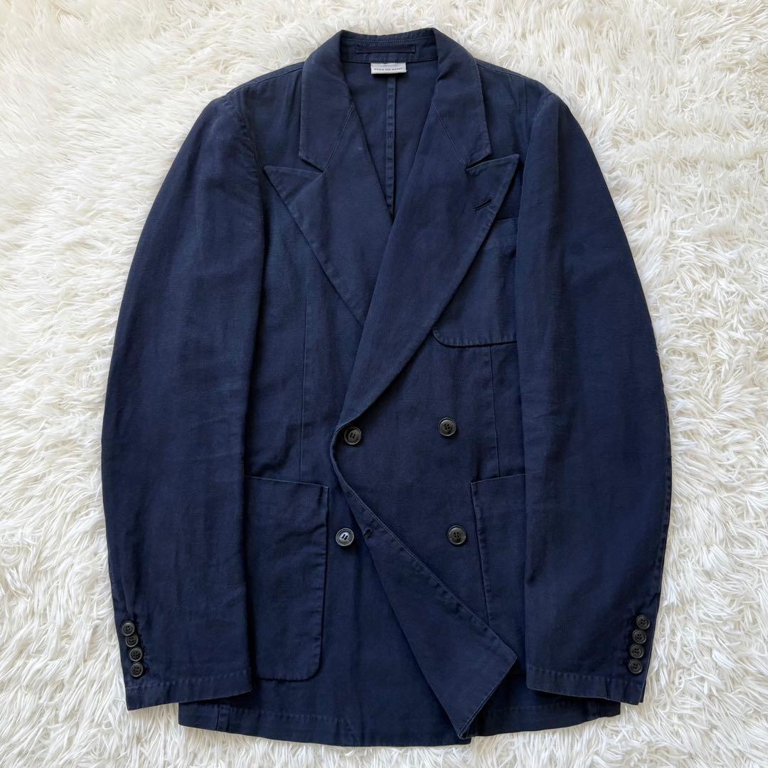 ドリスヴァンノッテン ダブルジャケット 44 ネイビー リネン混