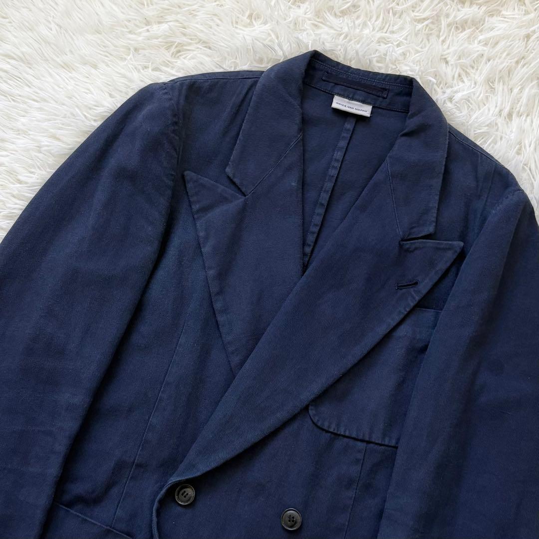 ドリスヴァンノッテン ダブルジャケット 44 ネイビー リネン混