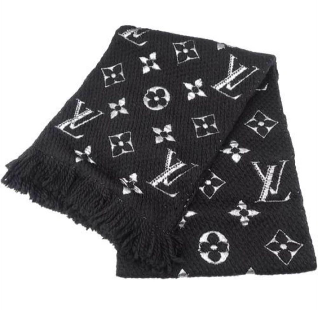 ルイヴィトン エシャルプ・ロゴマニア シャイン ブラック×シルバー マフラー