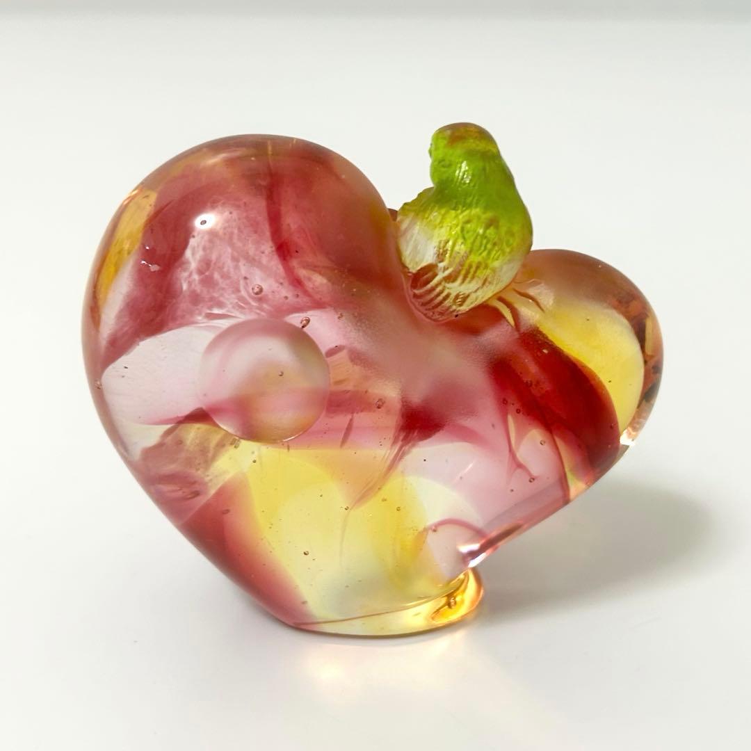 琉璃工房 LIULI カササギ ハート型 ガラス工芸 置物 オブジェ 恋愛運