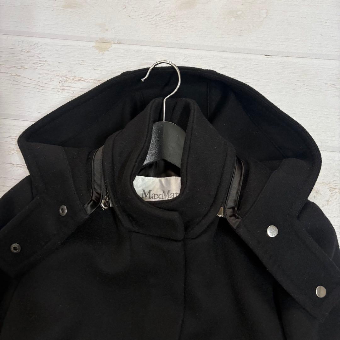 美品✨マックスマーラ フーデッドコート 白タグ カシミヤ ブラック 40