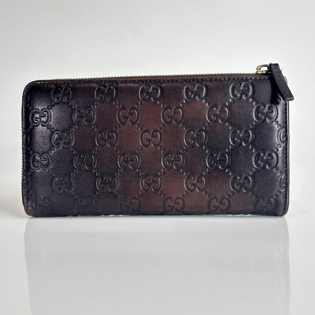 美品 GUCCI グッチ 長財布 L字 グッチシマ レザー ダークブラウン GG