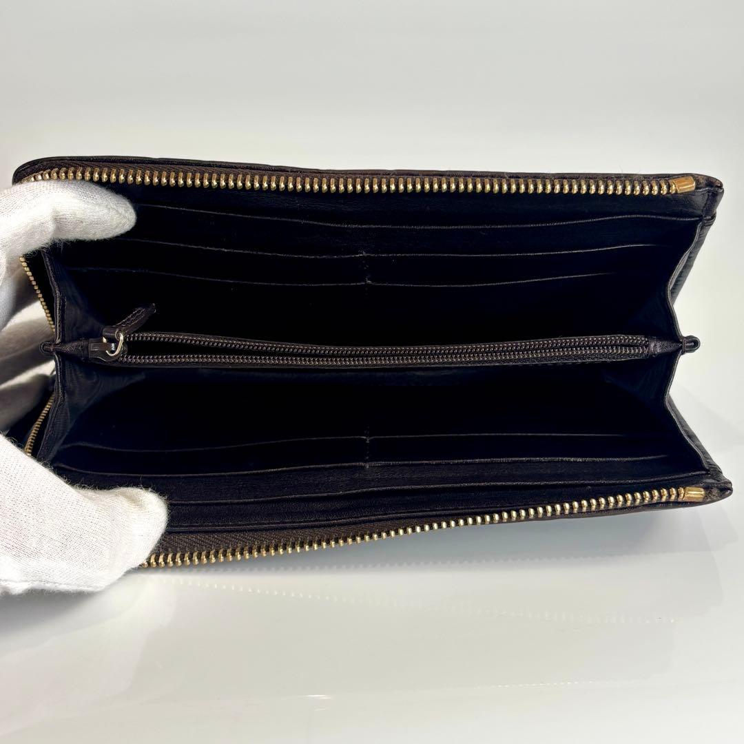 美品 GUCCI グッチ 長財布 L字 グッチシマ レザー ダークブラウン GG