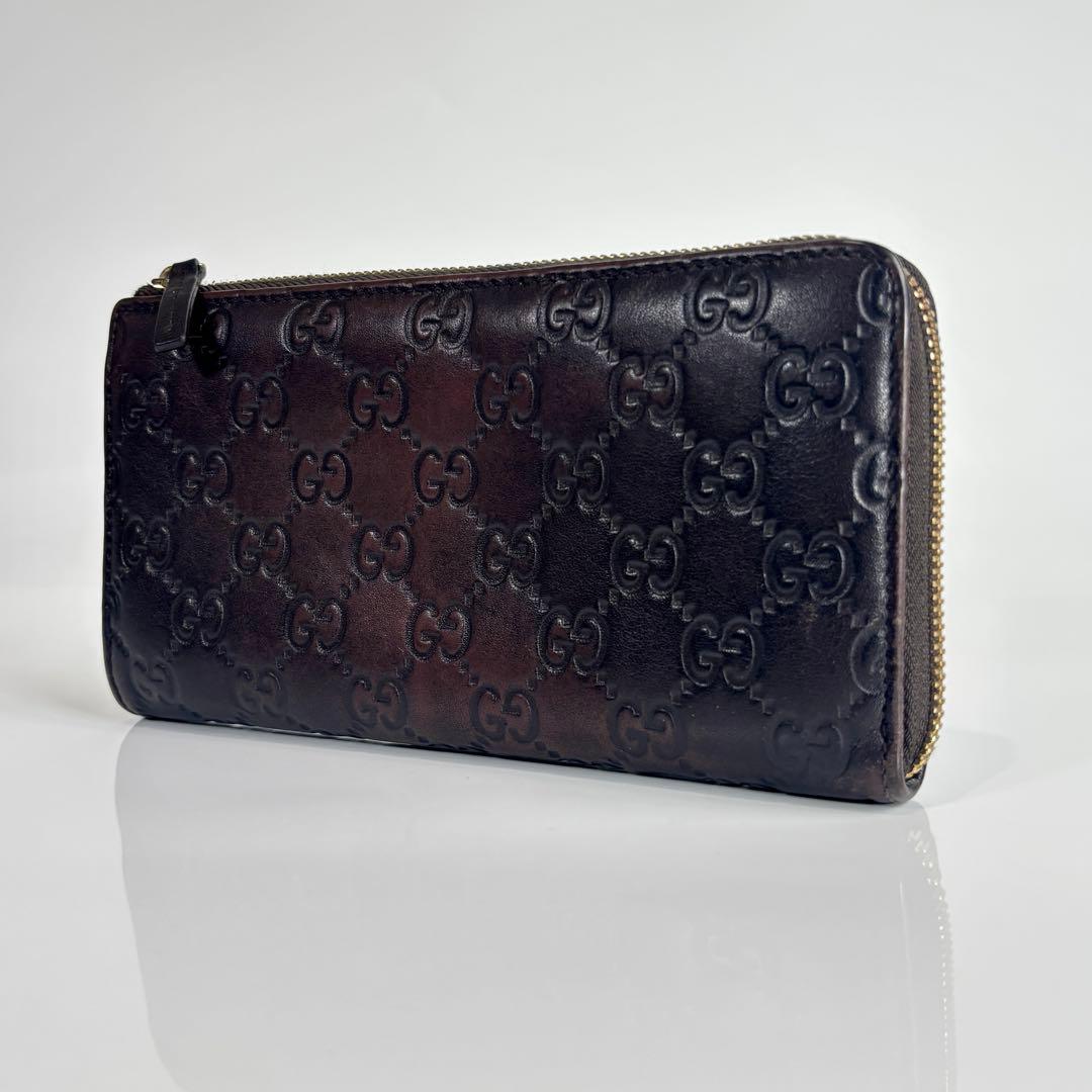 美品 GUCCI グッチ 長財布 L字 グッチシマ レザー ダークブラウン GG