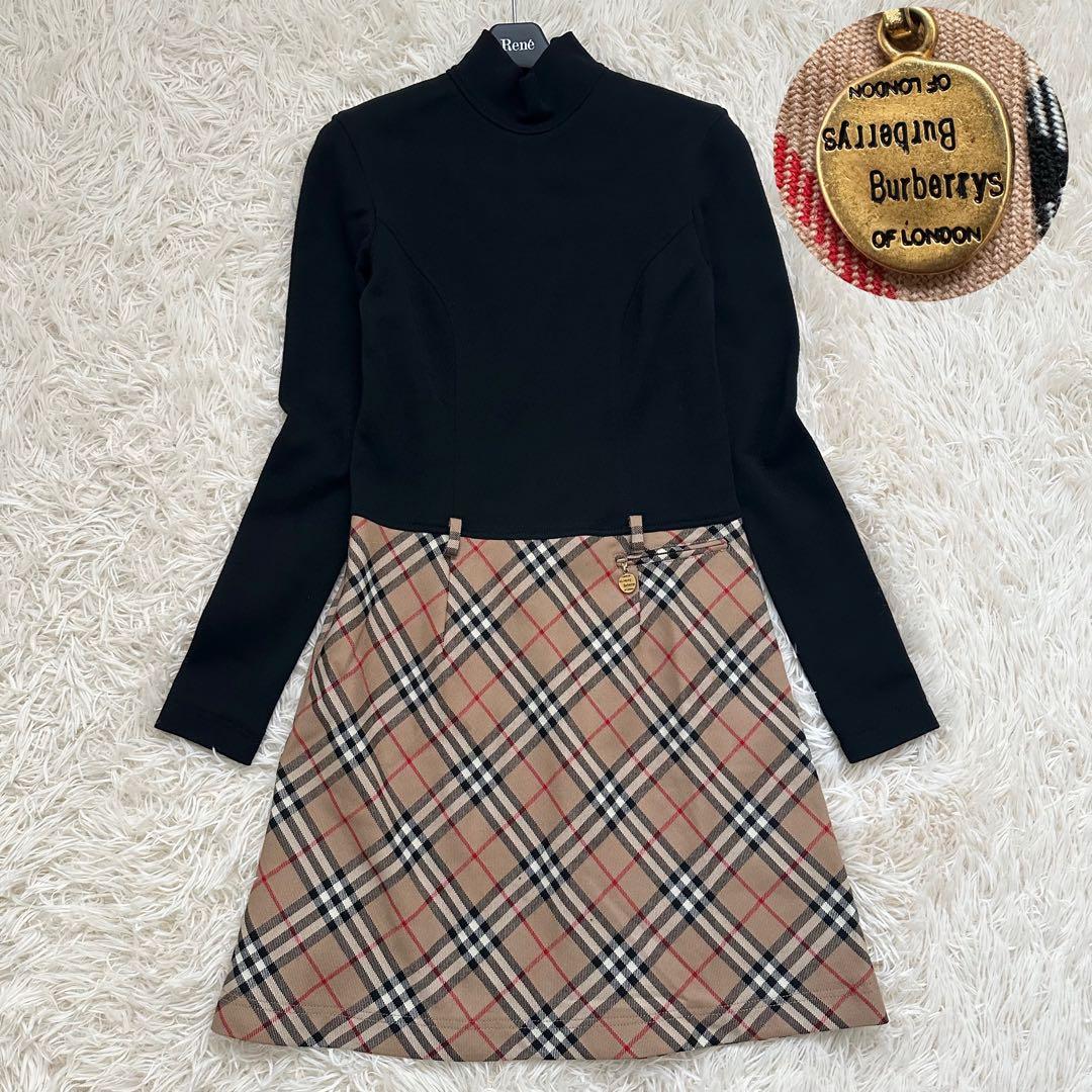 バーバリー ノバチェック ドッキングワンピース ロゴチャーム 黒 M