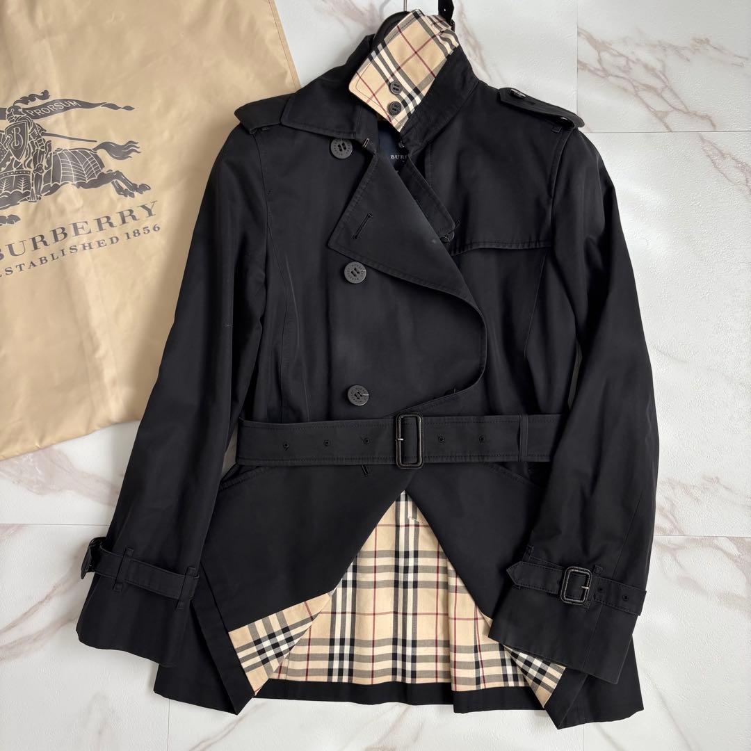 人気◆バーバリーロンドン ベルト付 トレンチコート ショート丈 9号 M