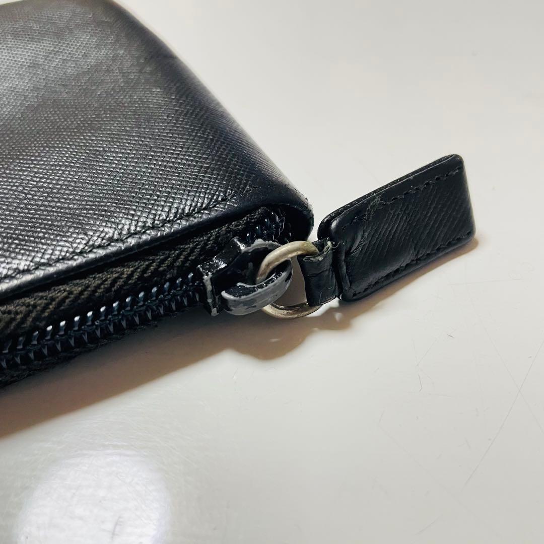 PRADA プラダ サフィアーノ ケース レザー ブラック ラウンドジップ