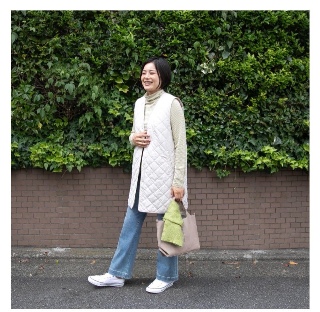 ゆとりの空間 栗原はるみ キルティングロングベスト ブラック