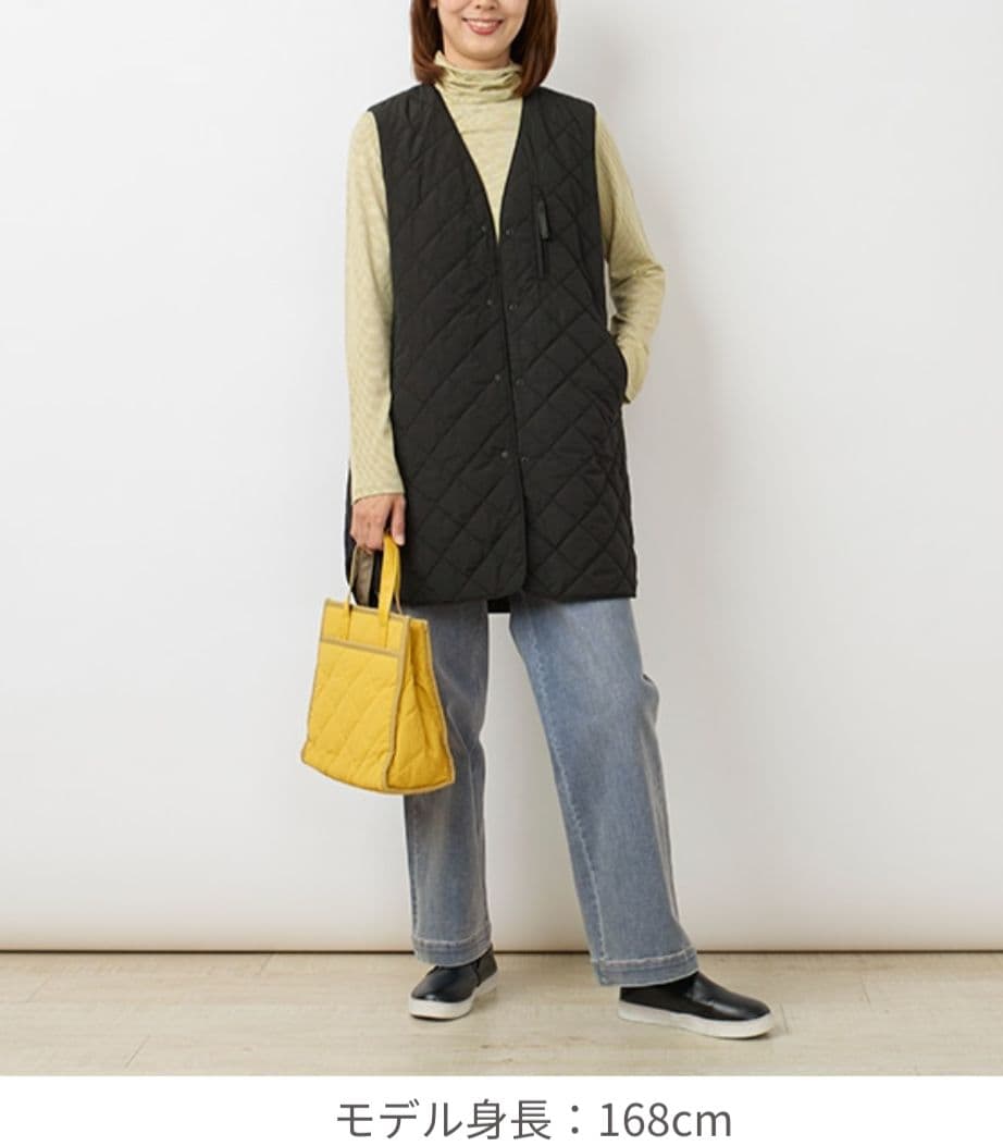 ゆとりの空間 栗原はるみ キルティングロングベスト ブラック
