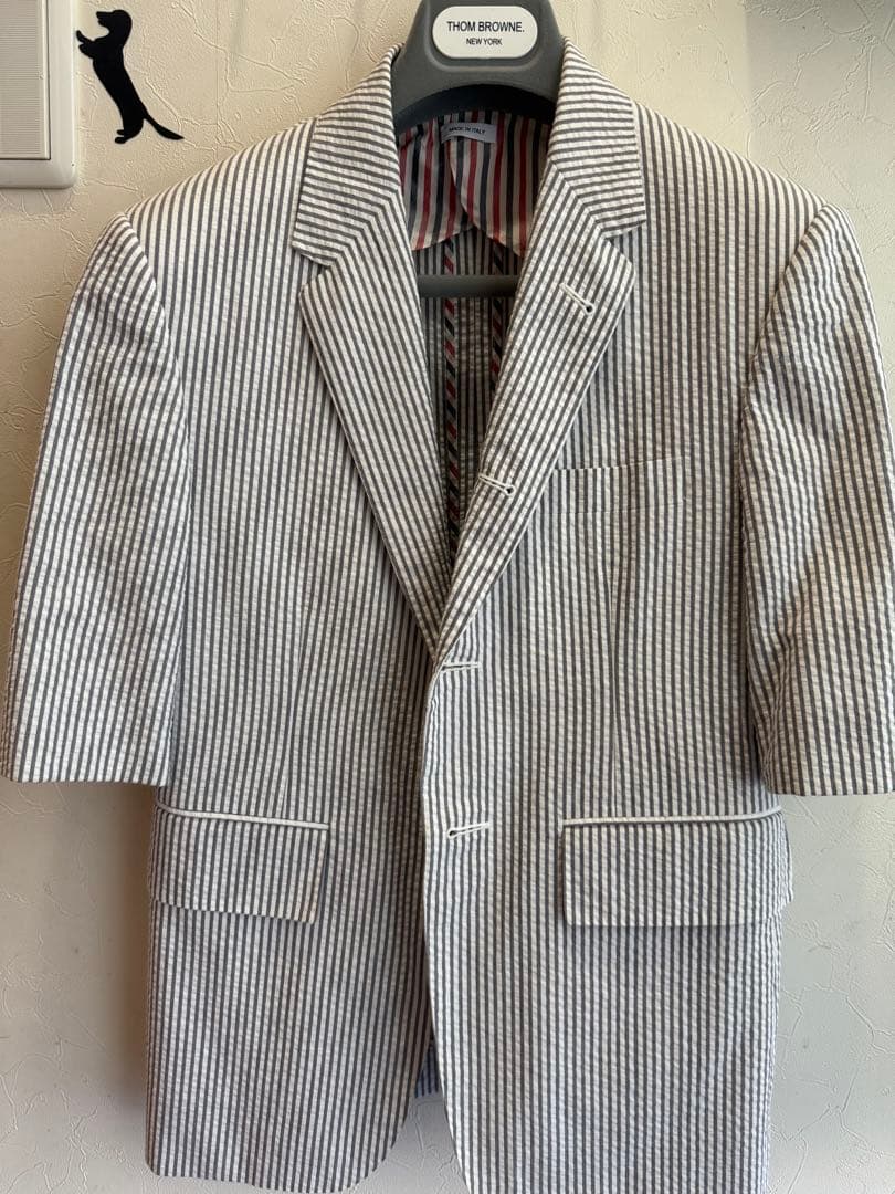 THOM BROWNE ストライプ シアサッカー半袖ジャケット サイズ00