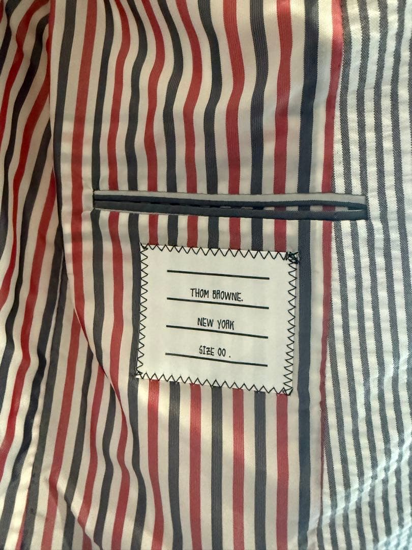 THOM BROWNE ストライプ シアサッカー半袖ジャケット サイズ00