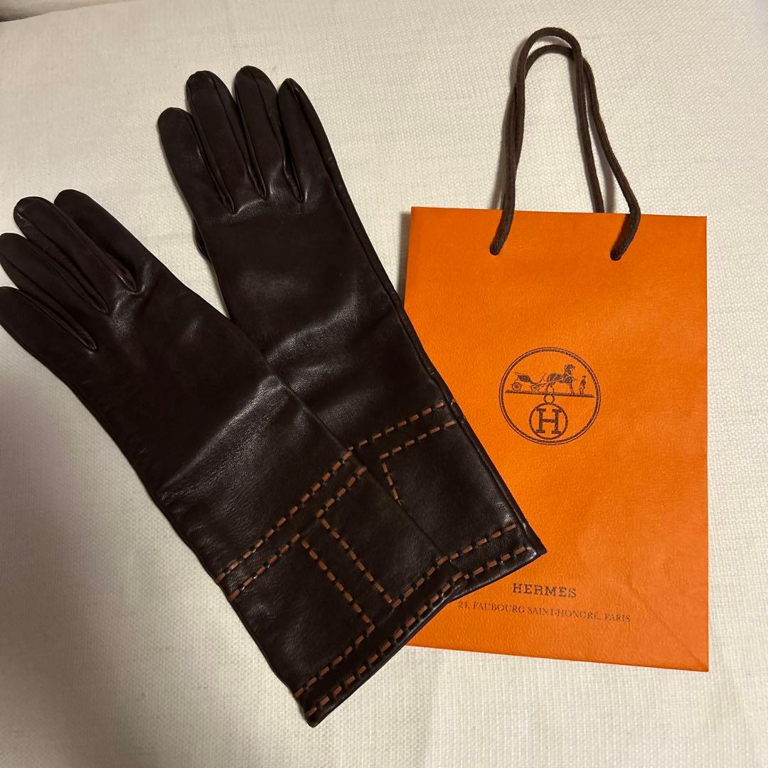 HERMES ラムスキン 手袋 サイズ7 ダークブラウン