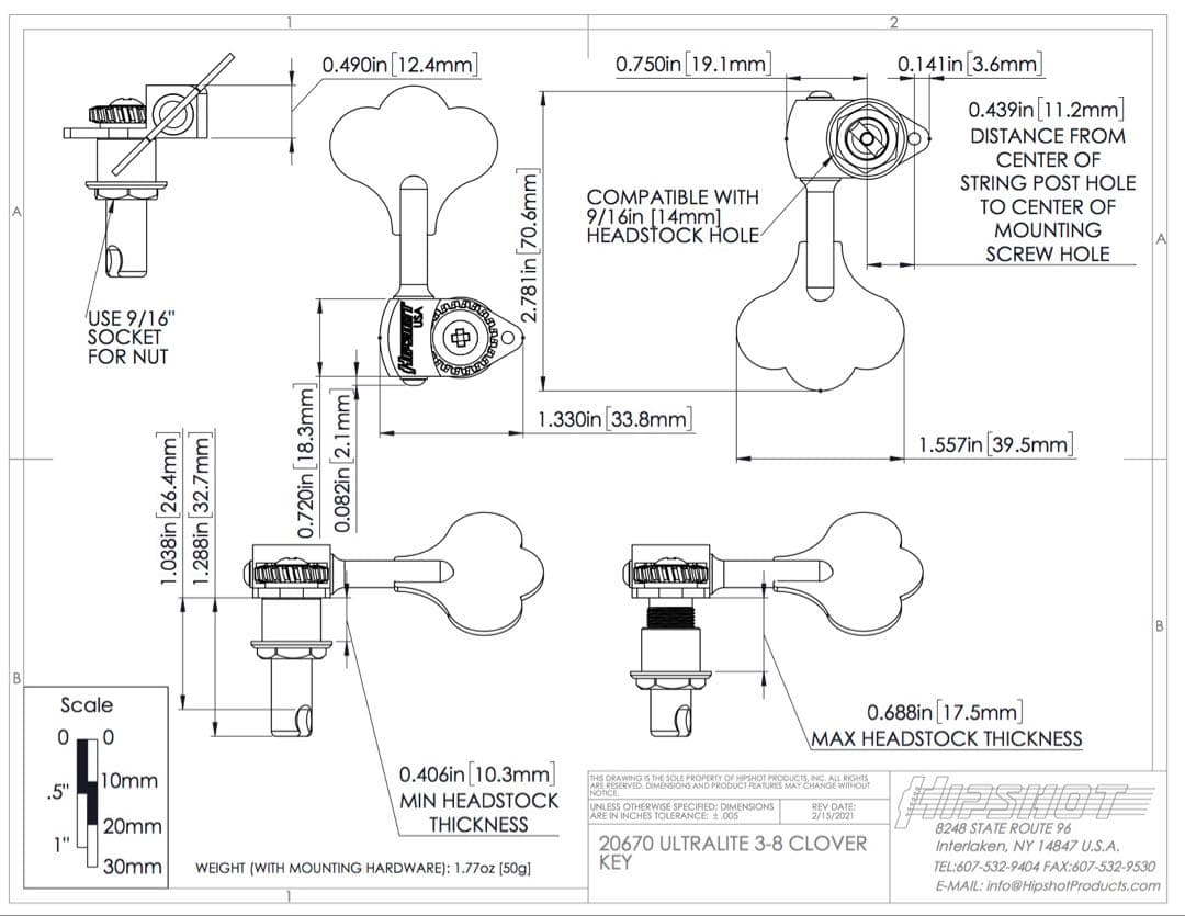 HipShot ペグClover Key 3/8 5つセット