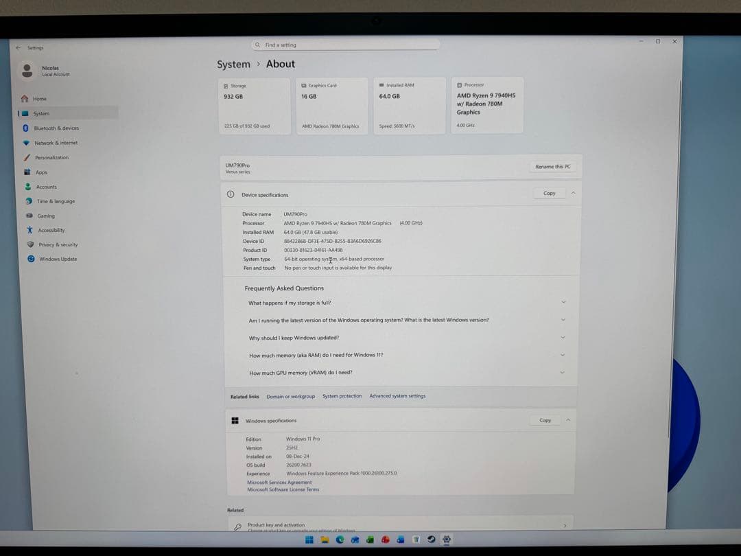 ミニPC Minisforum UM790 Pro 64Gb, 1Tb SSD