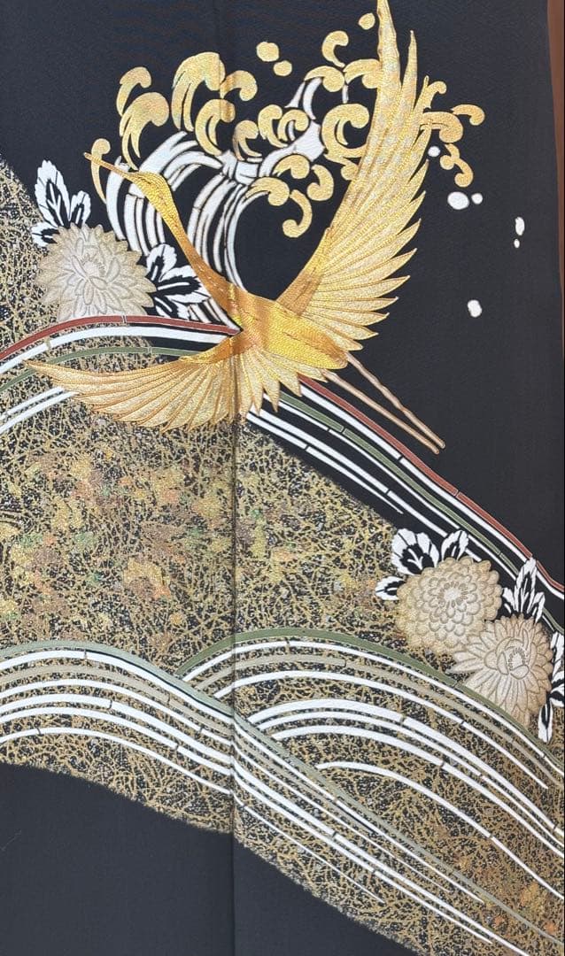 正絹豪華黒留袖6点フルセット 留袖　袋帯　帯締め帯揚げ　長襦袢　末広