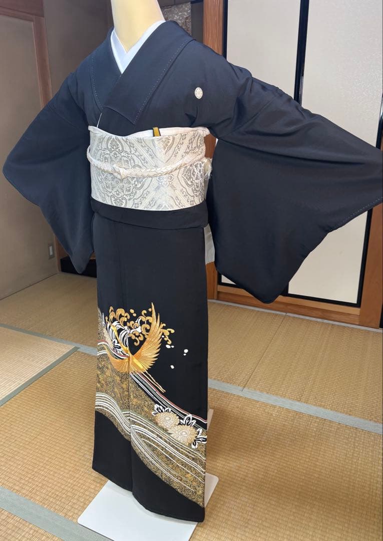 正絹豪華黒留袖6点フルセット 留袖　袋帯　帯締め帯揚げ　長襦袢　末広