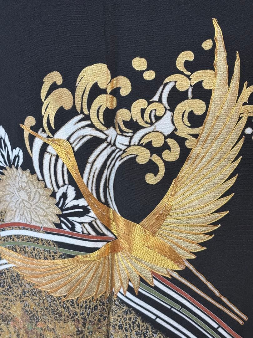 正絹豪華黒留袖6点フルセット 留袖　袋帯　帯締め帯揚げ　長襦袢　末広