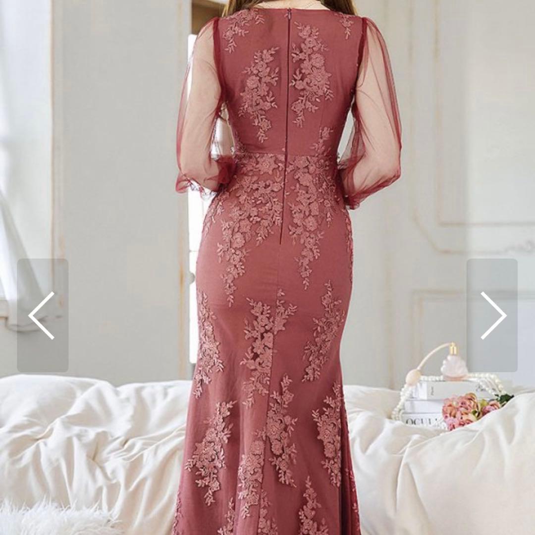 JEWELS バーガンディ刺繍ドレス