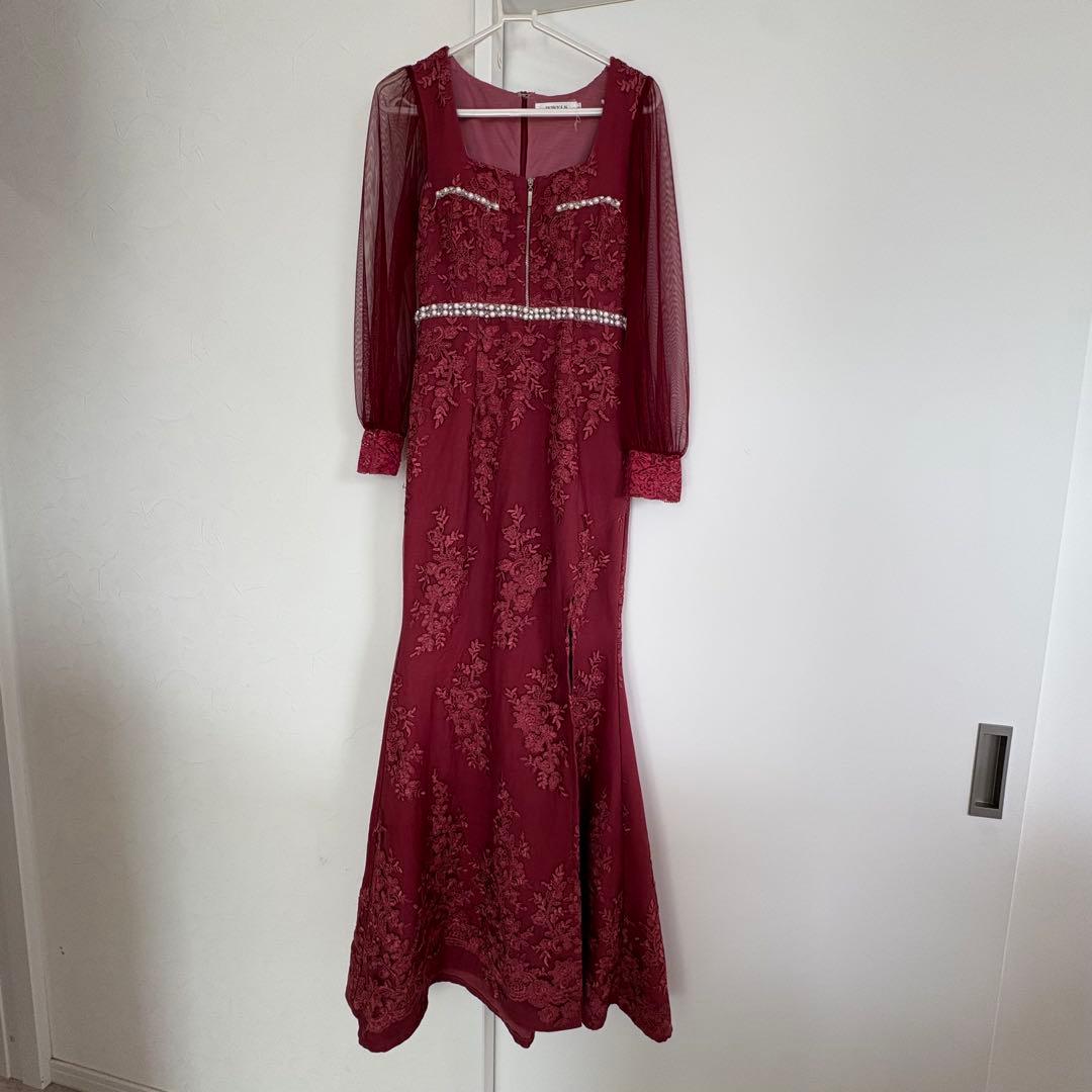 JEWELS バーガンディ刺繍ドレス