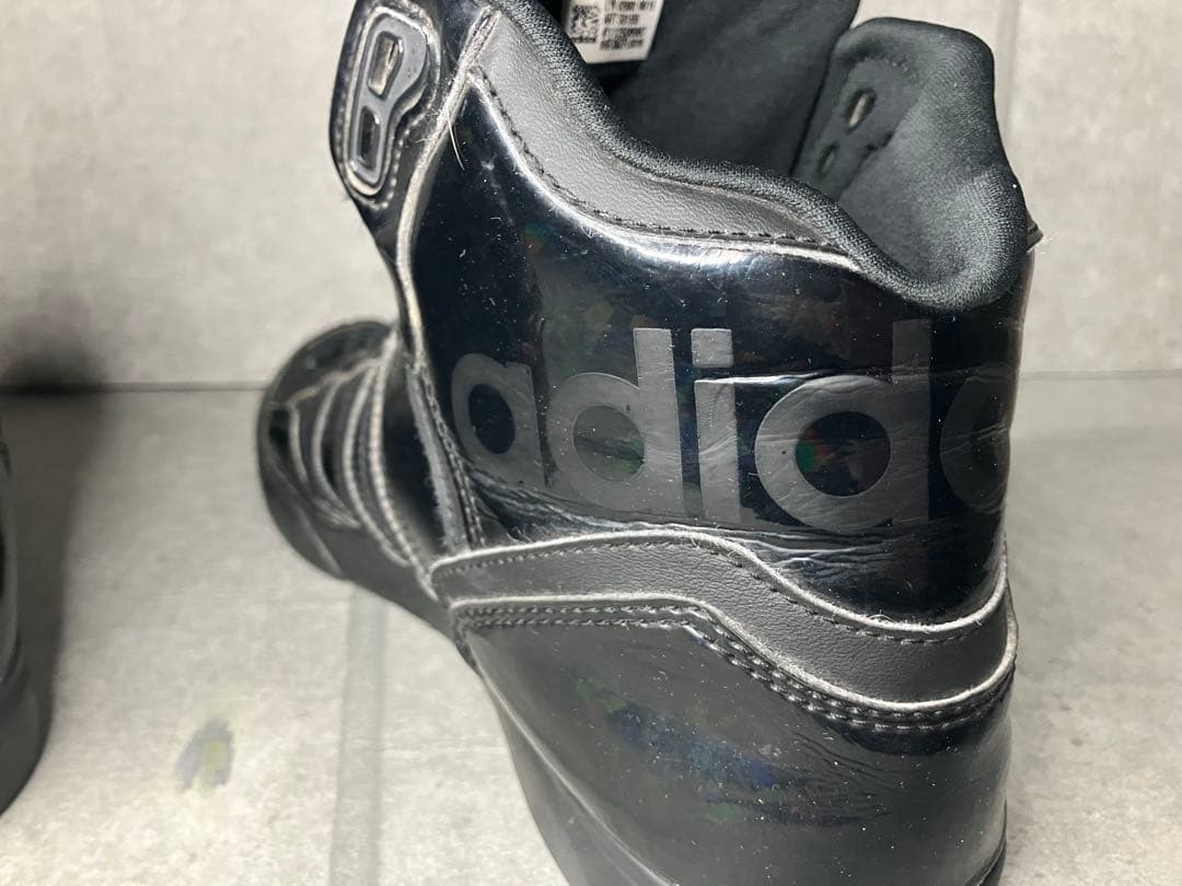 アディダス adidas ハイカット　ビッグタン　ブラックレザー　オールブラック