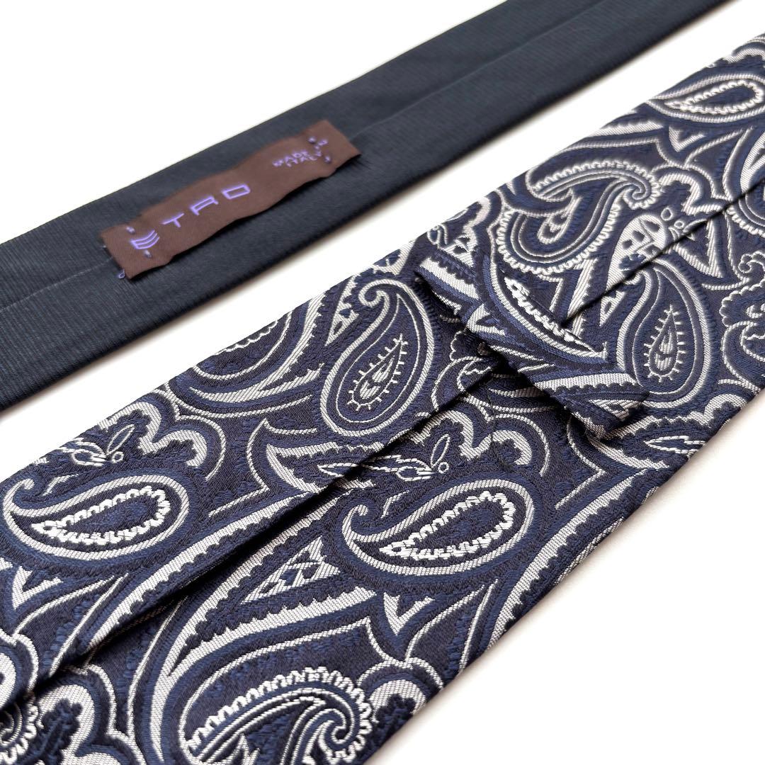 ꧁極美品꧂ エトロ ネクタイ ジャガード織 ペイズリー 無地 ネイビー ブルー