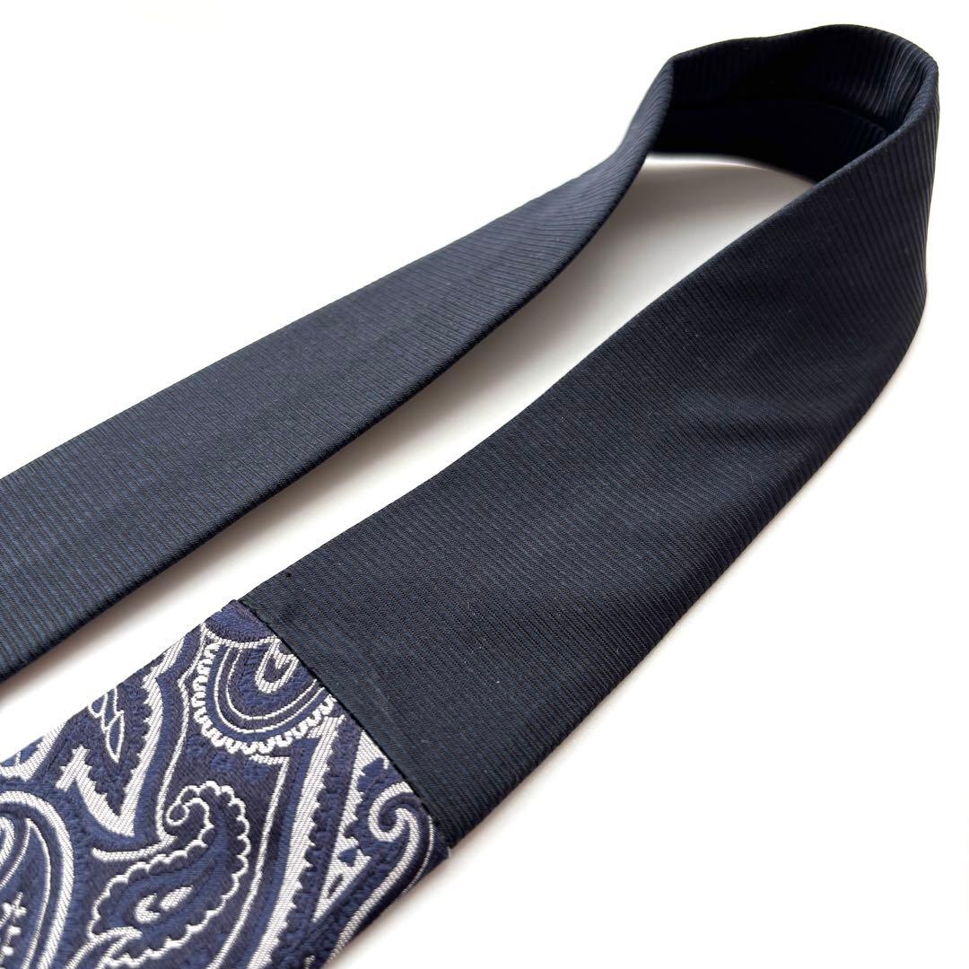 ꧁極美品꧂ エトロ ネクタイ ジャガード織 ペイズリー 無地 ネイビー ブルー