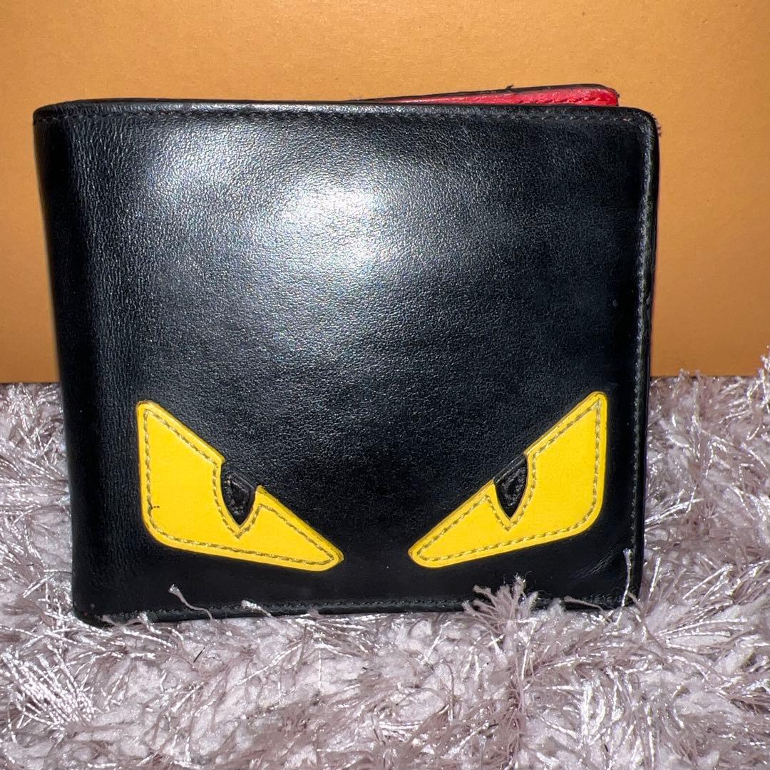 FENDI フェンディ モンスター 二つ折り財布 ブラック バグズアイ