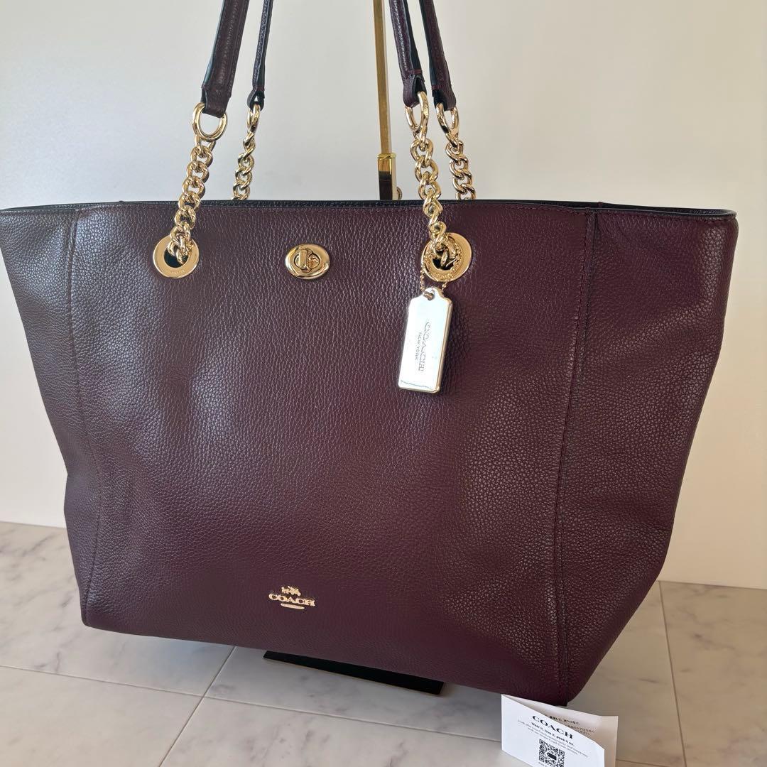 極美品♡COACH トートバッグ チェーンショルダー ワインレッド レザー A4