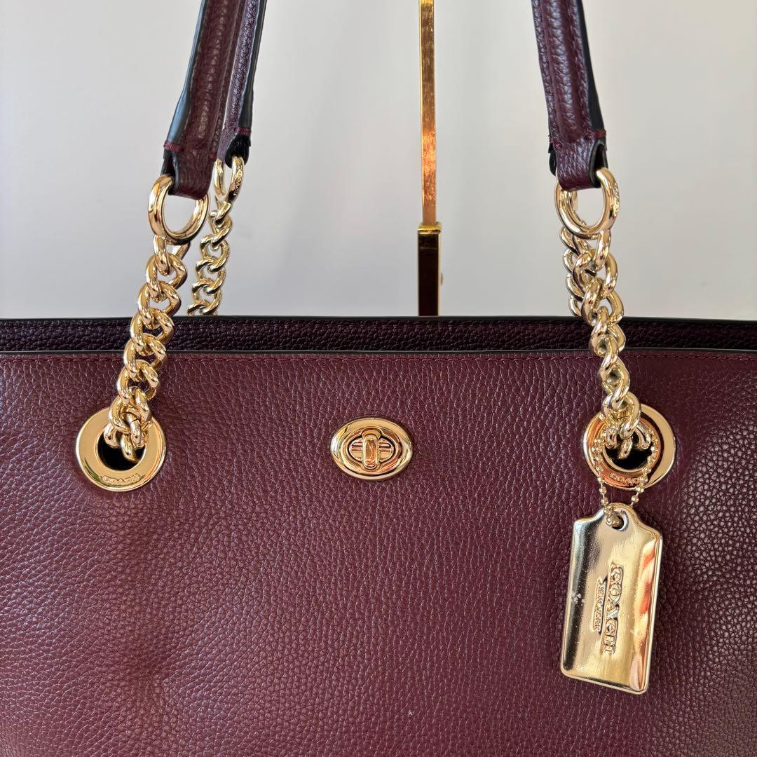 極美品♡COACH トートバッグ チェーンショルダー ワインレッド レザー A4