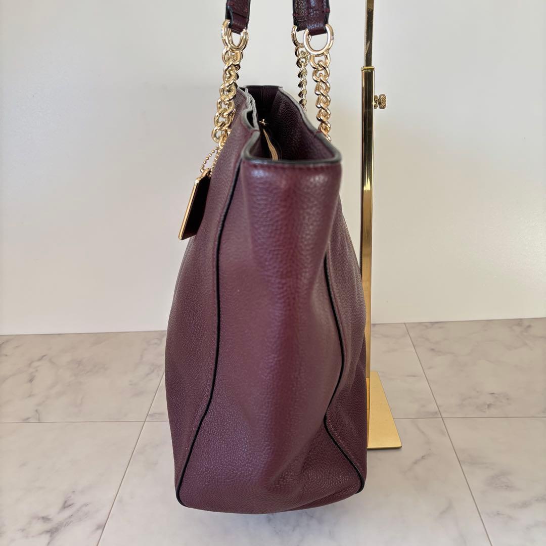 極美品♡COACH トートバッグ チェーンショルダー ワインレッド レザー A4