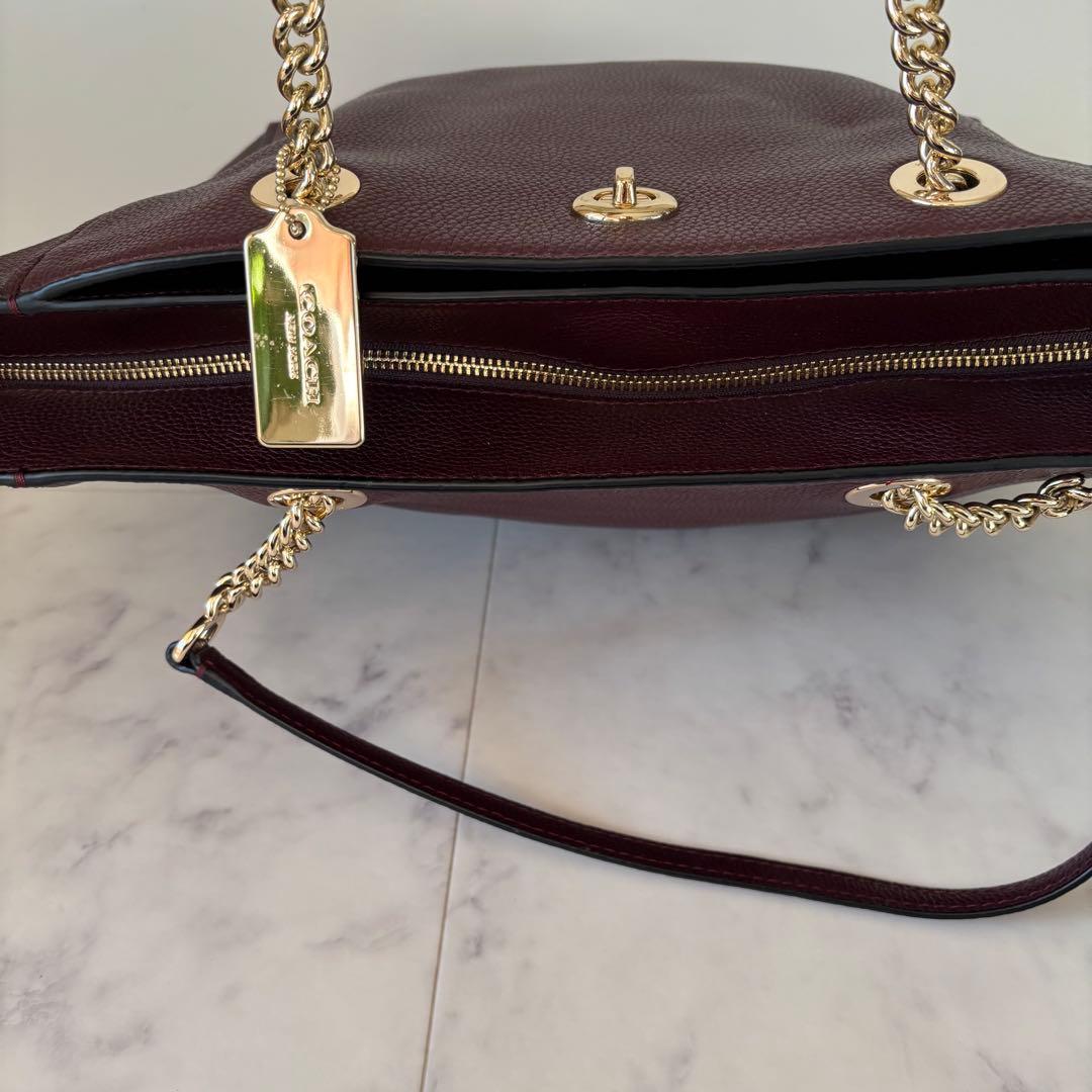 極美品♡COACH トートバッグ チェーンショルダー ワインレッド レザー A4