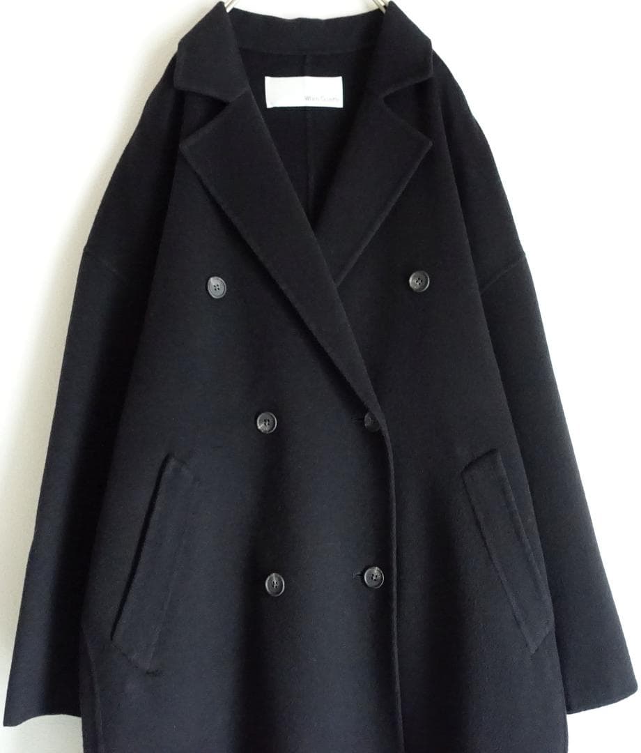 2023 美品ウィムガゼット☆カシミヤ混リバーロングコート F ネイビー